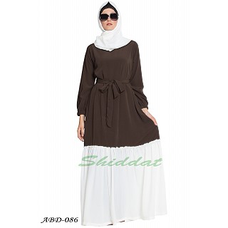 Dual colored casual abaya- Olive Green-Off White